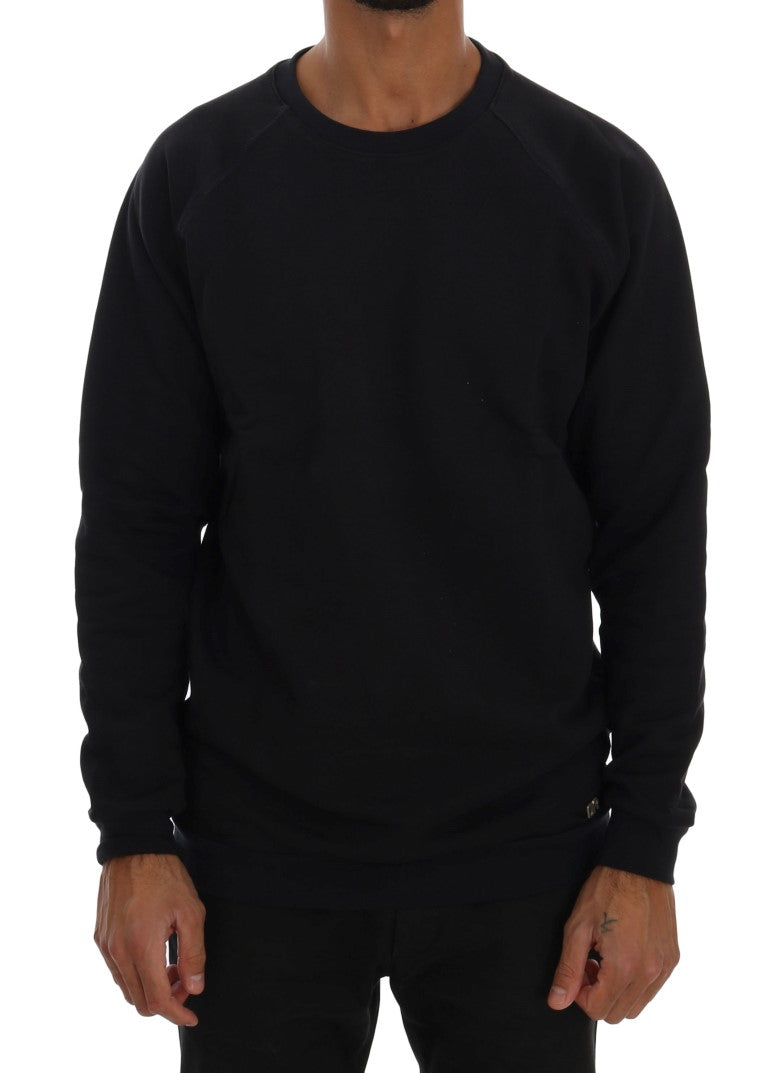 Chic dark blue cotton sweater with round neck