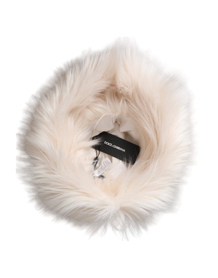White Acrylic Fur Ladies Bucket Hat