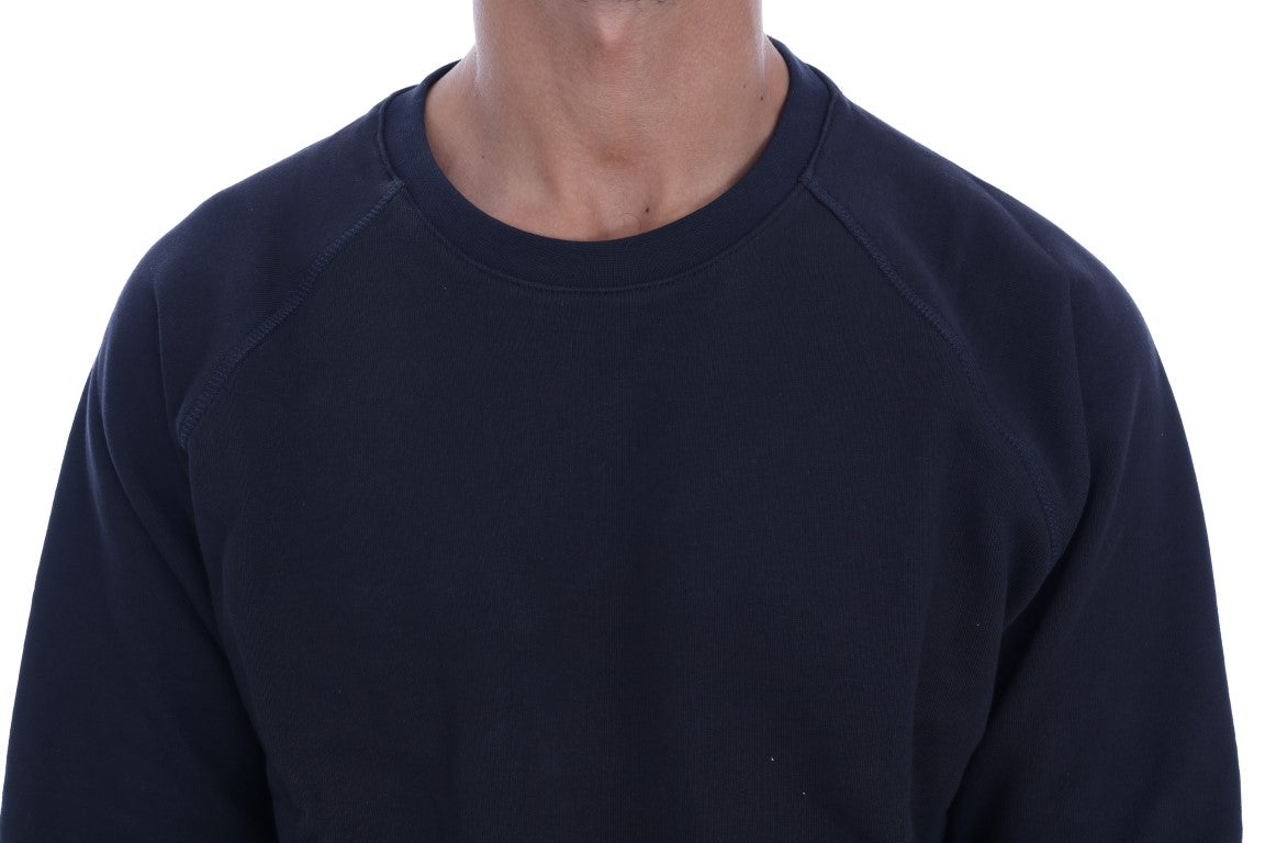 Chic dark blue cotton sweater with round neck