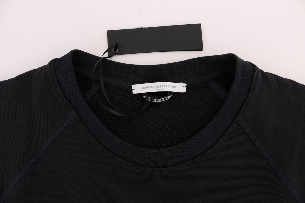 Chic dark blue cotton sweater with round neck