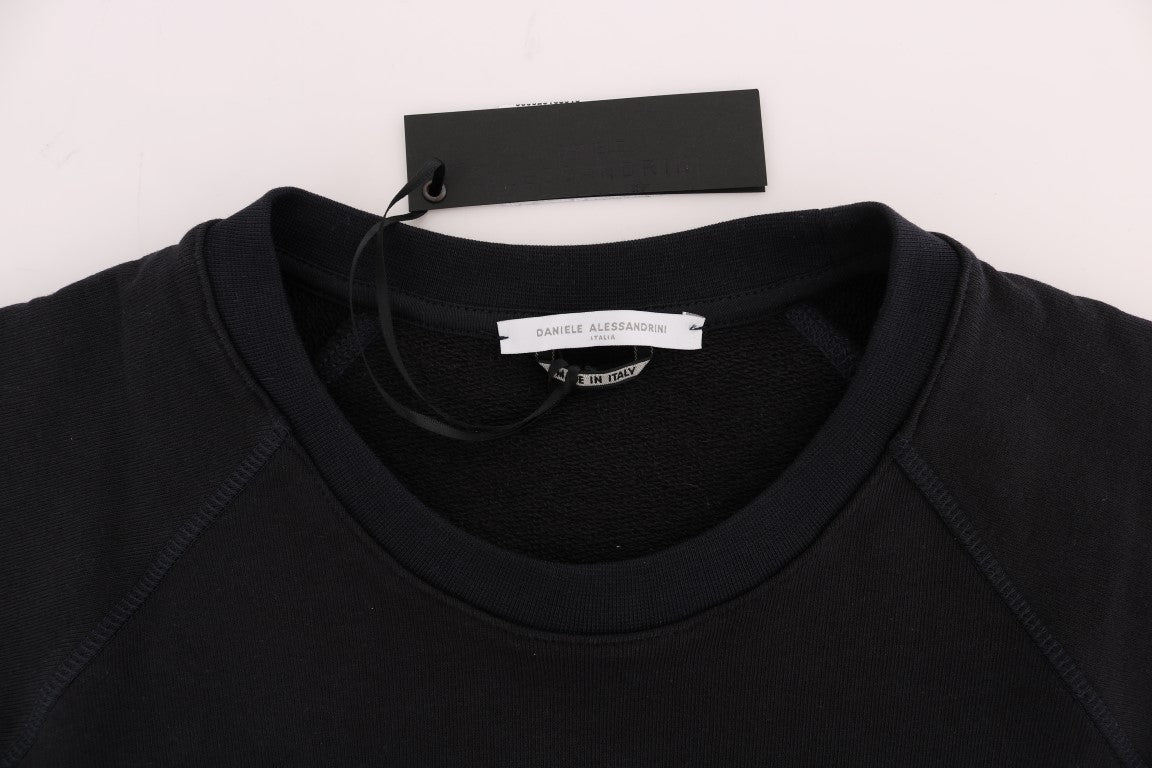 Chic dark blue cotton sweater with round neck