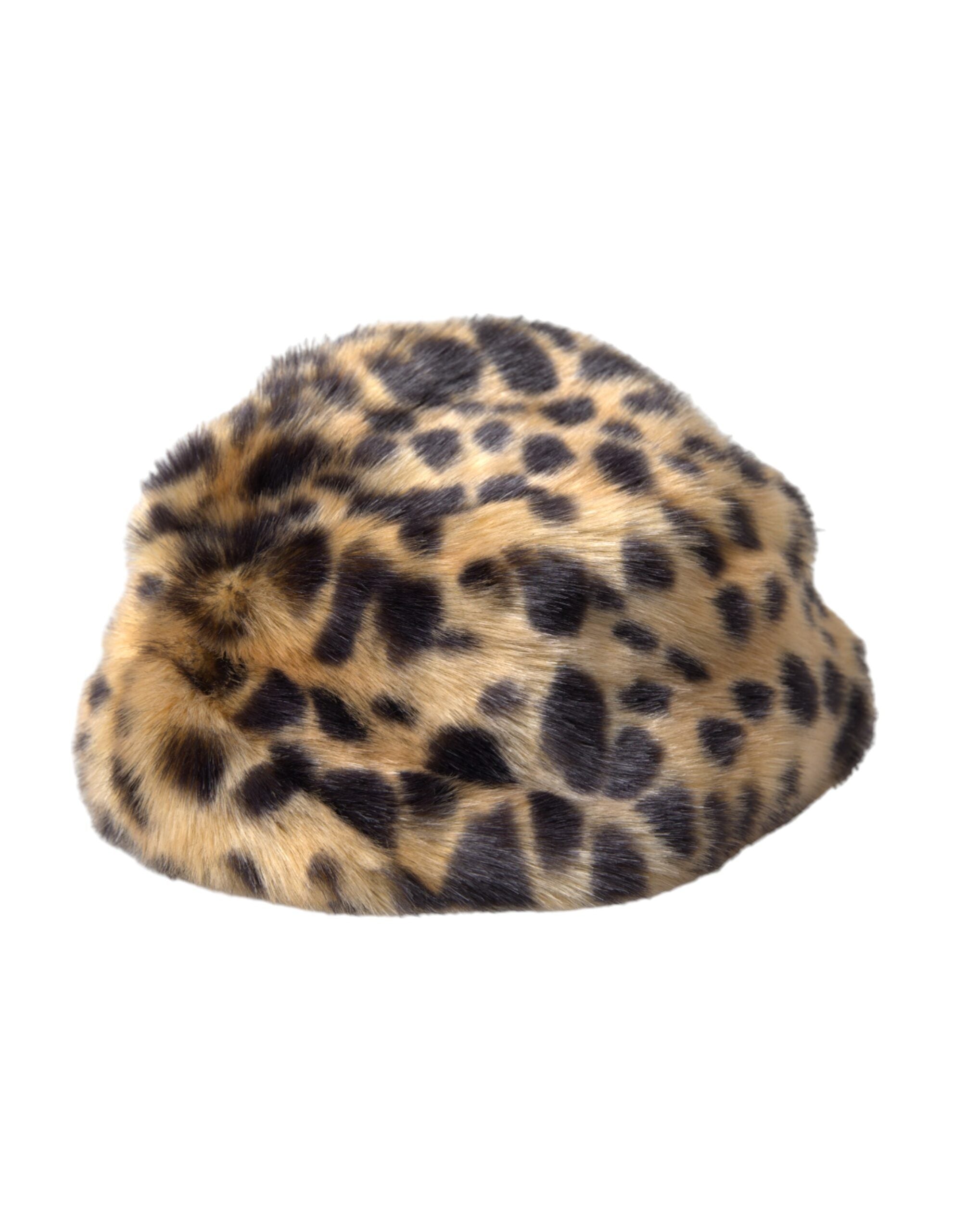 Brown leopard fur women bucket hat