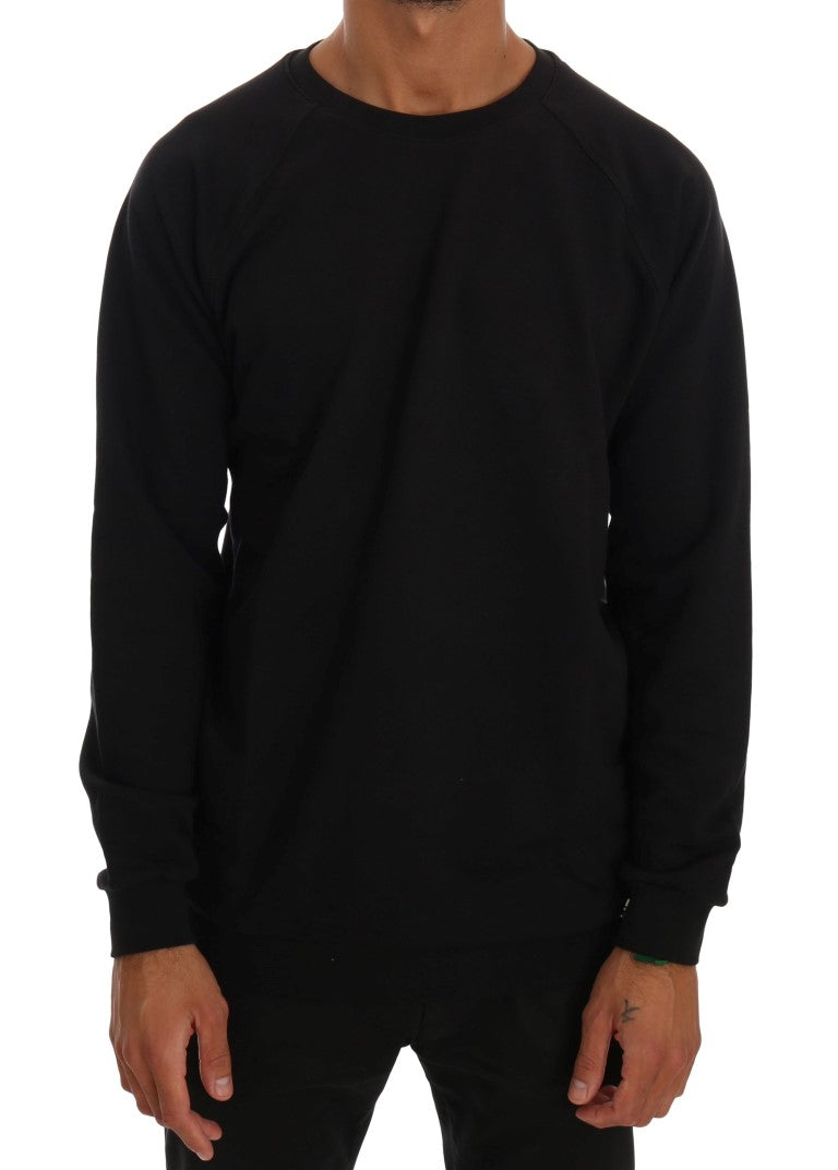 Elegant black cotton sweater with round neck