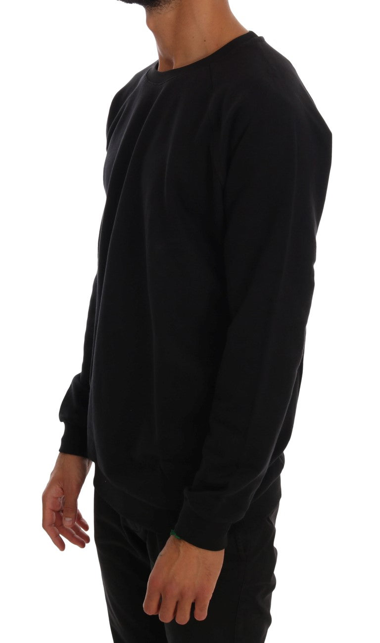 Elegant black cotton sweater with round neck