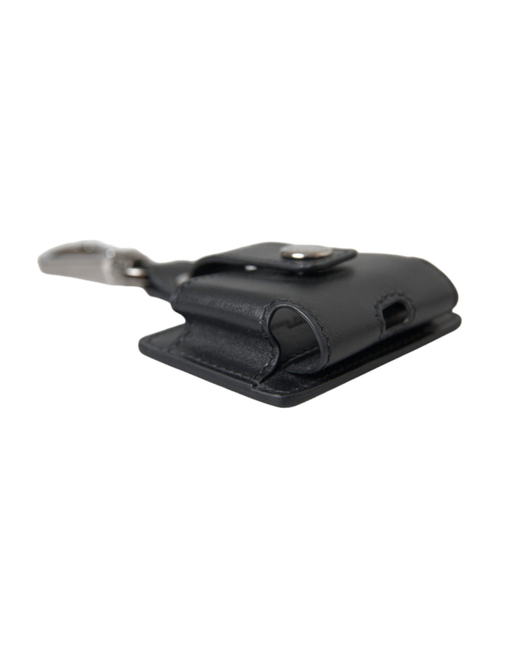 Black smooth leather silver metal Airpods case