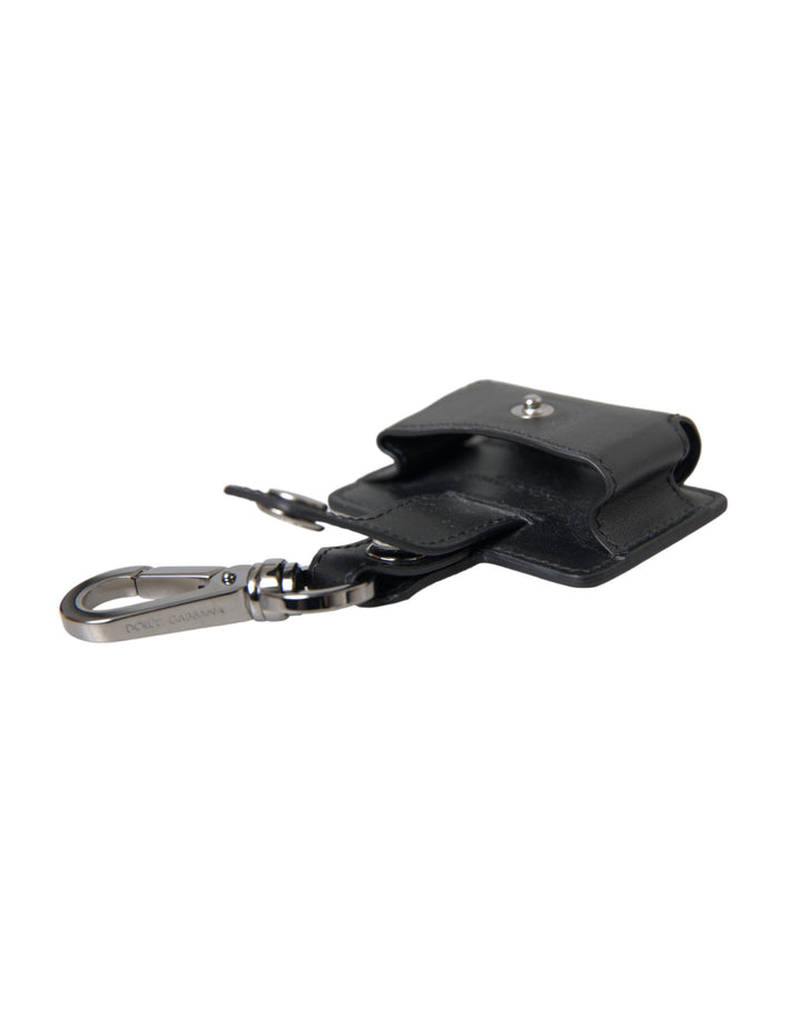 Black smooth leather silver metal Airpods case