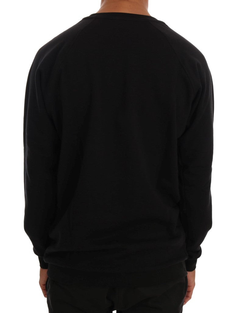Elegant black cotton sweater with round neck