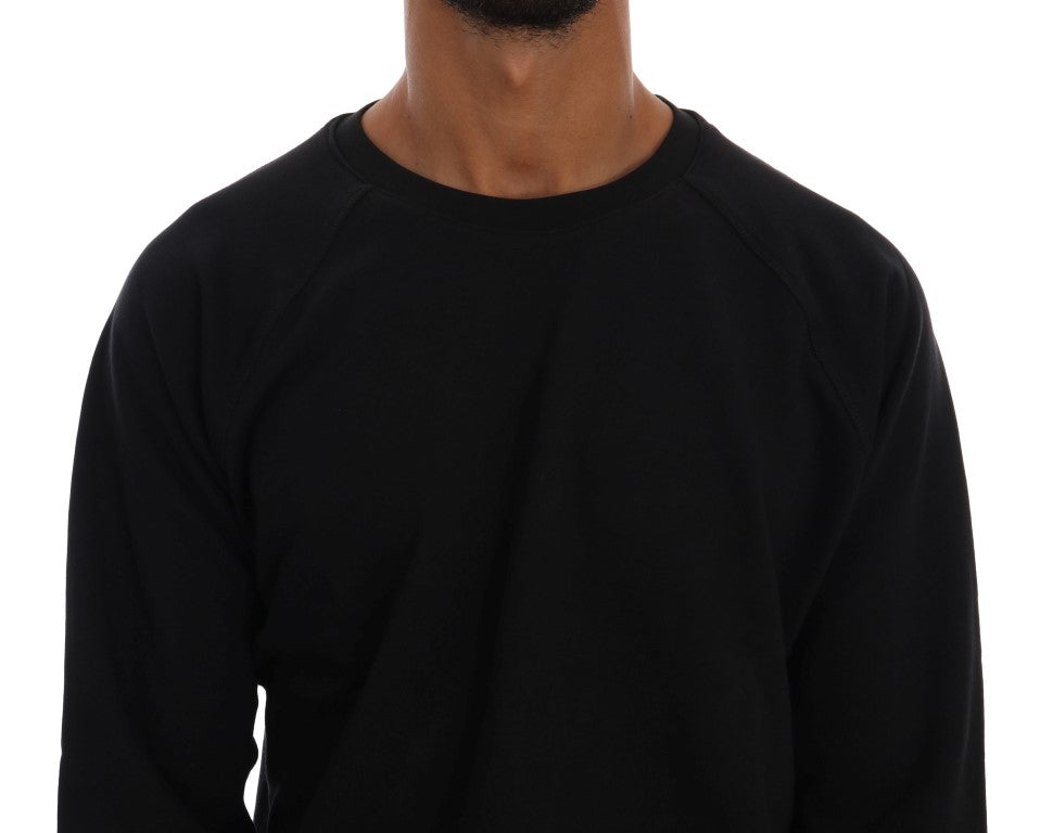 Elegant black cotton sweater with round neck