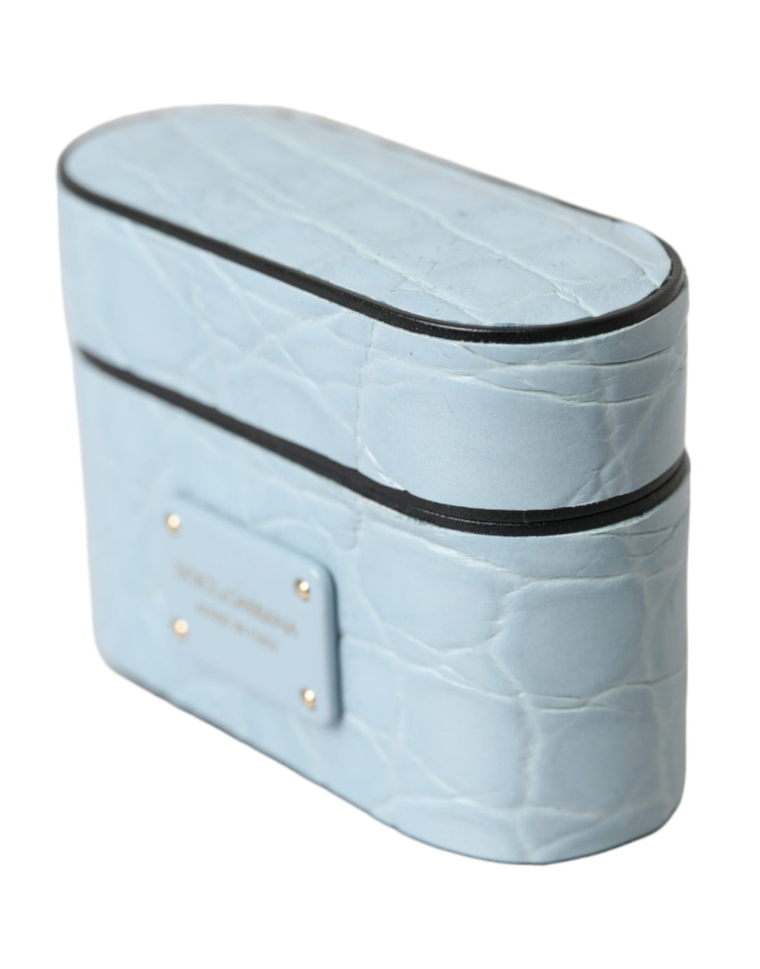 Light blue leather metal logo plaque Airpods case