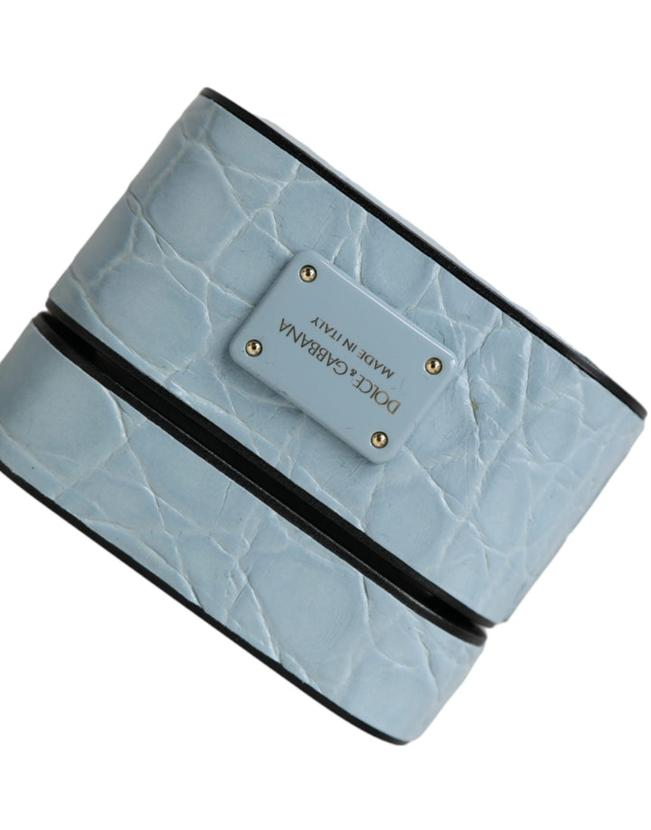 Light blue leather metal logo plaque Airpods case