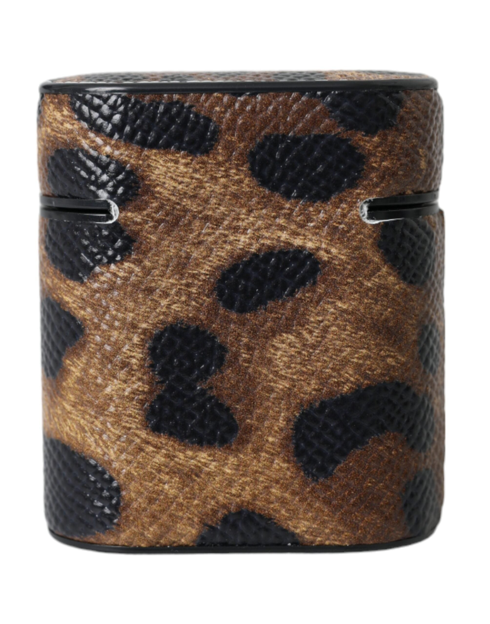 Brown Leopard Calfskin Metal Logo Plaque Airpods Case