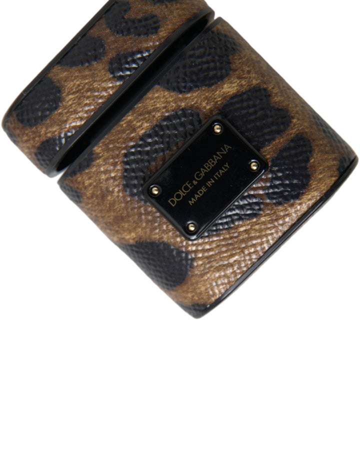Brauner Leopard Kalbsleder Metall Logo Plaque Airpods Fall