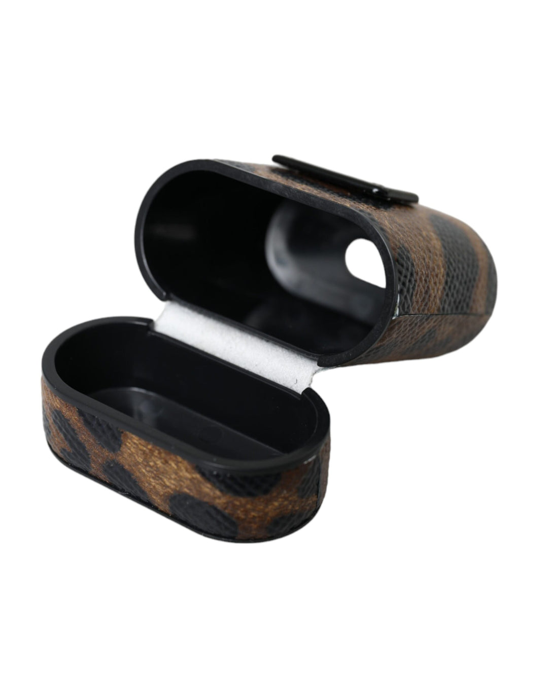 Brauner Leopard Kalbsleder Metall Logo Plaque Airpods Fall