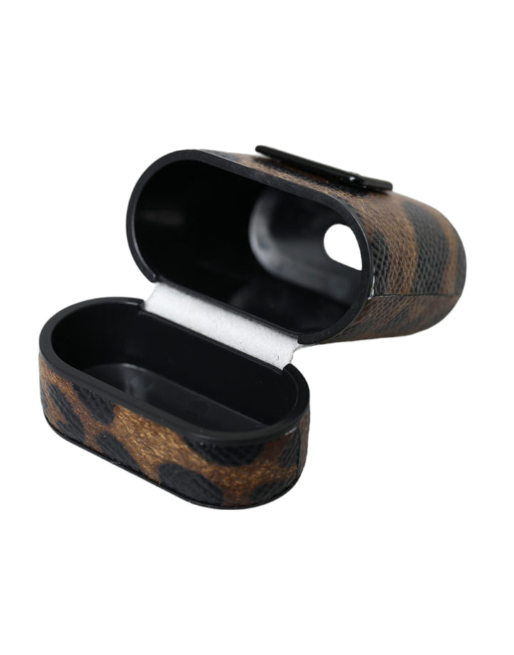 Brauner Leopard Kalbsleder Metall Logo Plaque Airpods Fall