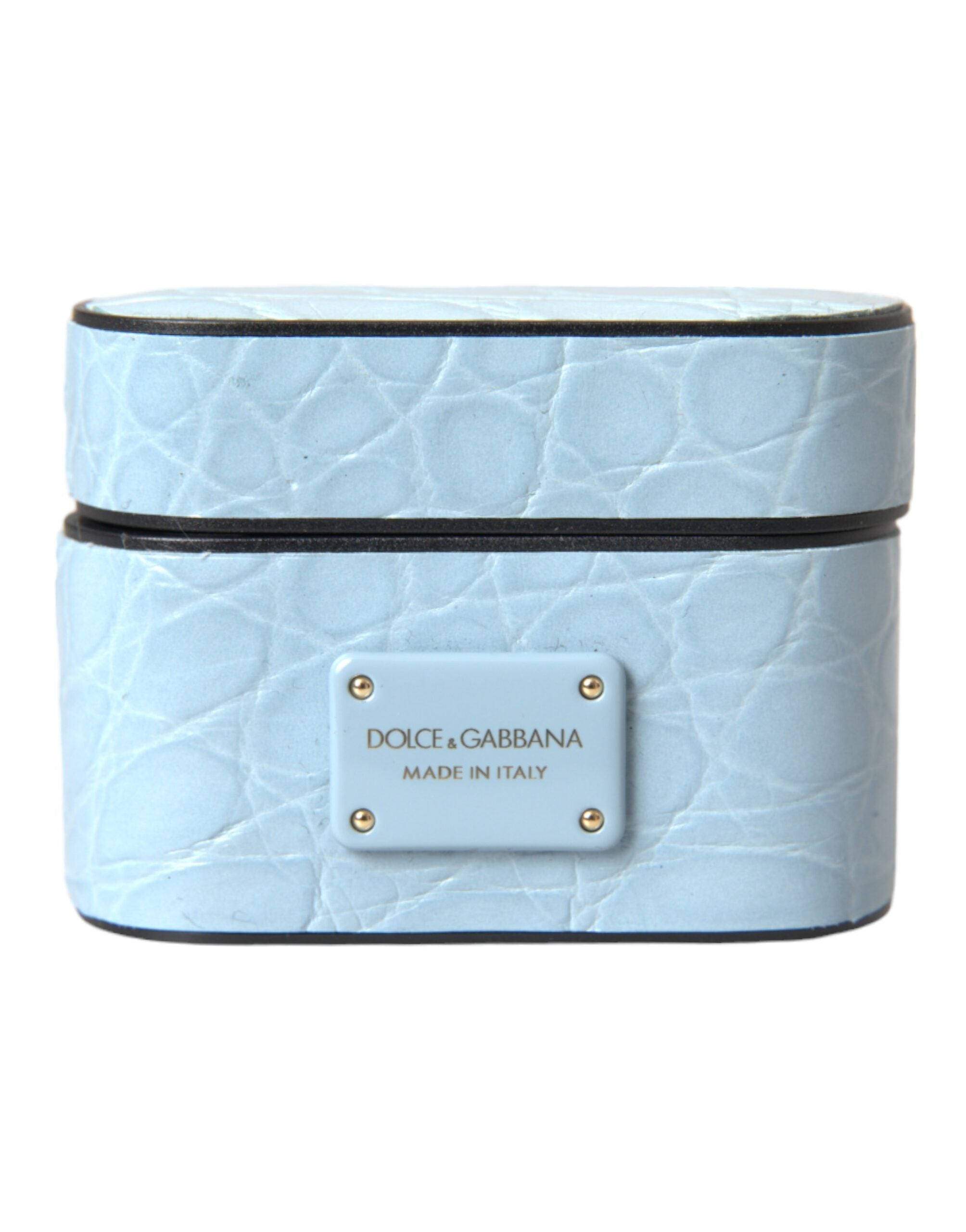 Light blue leather metal logo plaque Airpods case