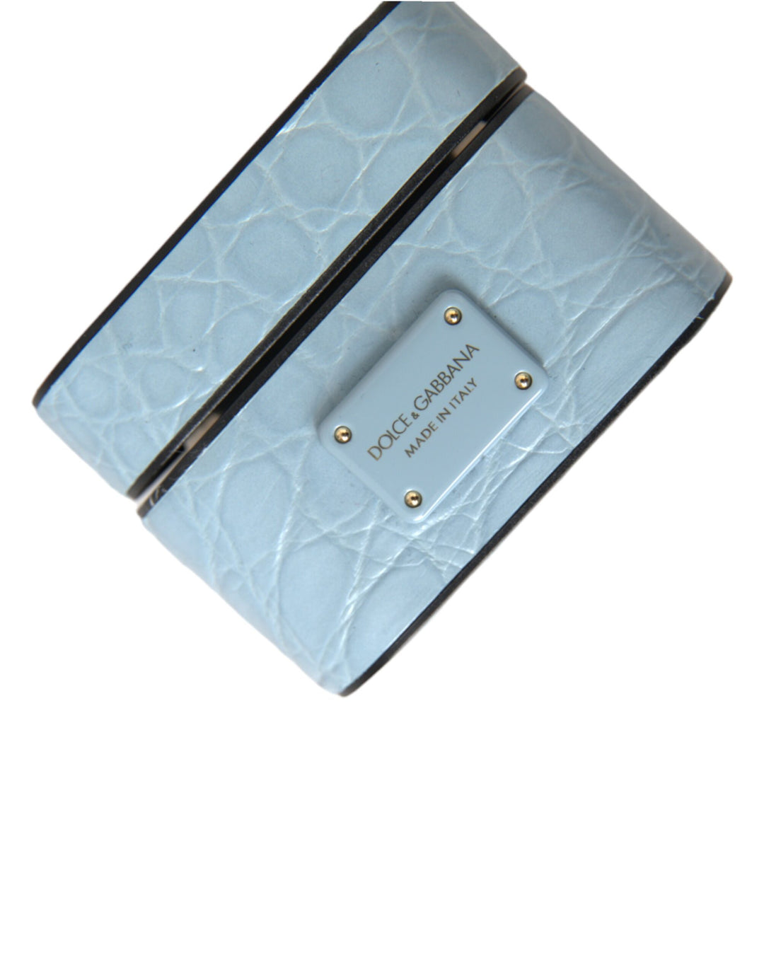 Light blue leather metal logo plaque Airpods case