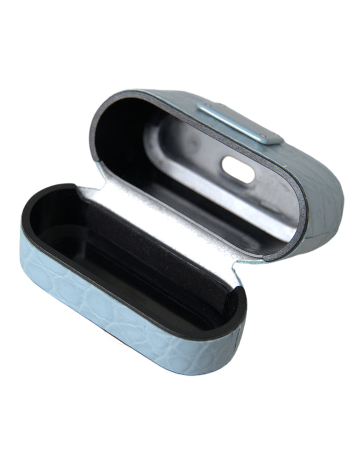Light blue leather metal logo plaque Airpods case