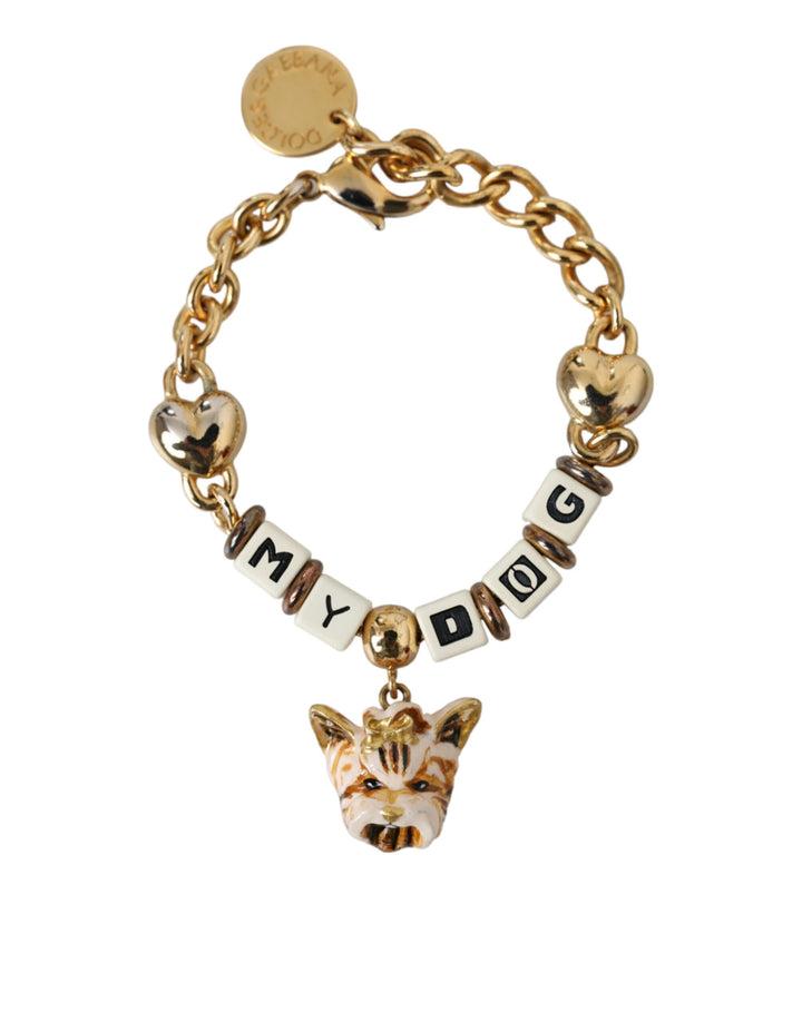 Dolce & Gabbana Gold-Ton Messing Kette MY DOG Herz-Armband