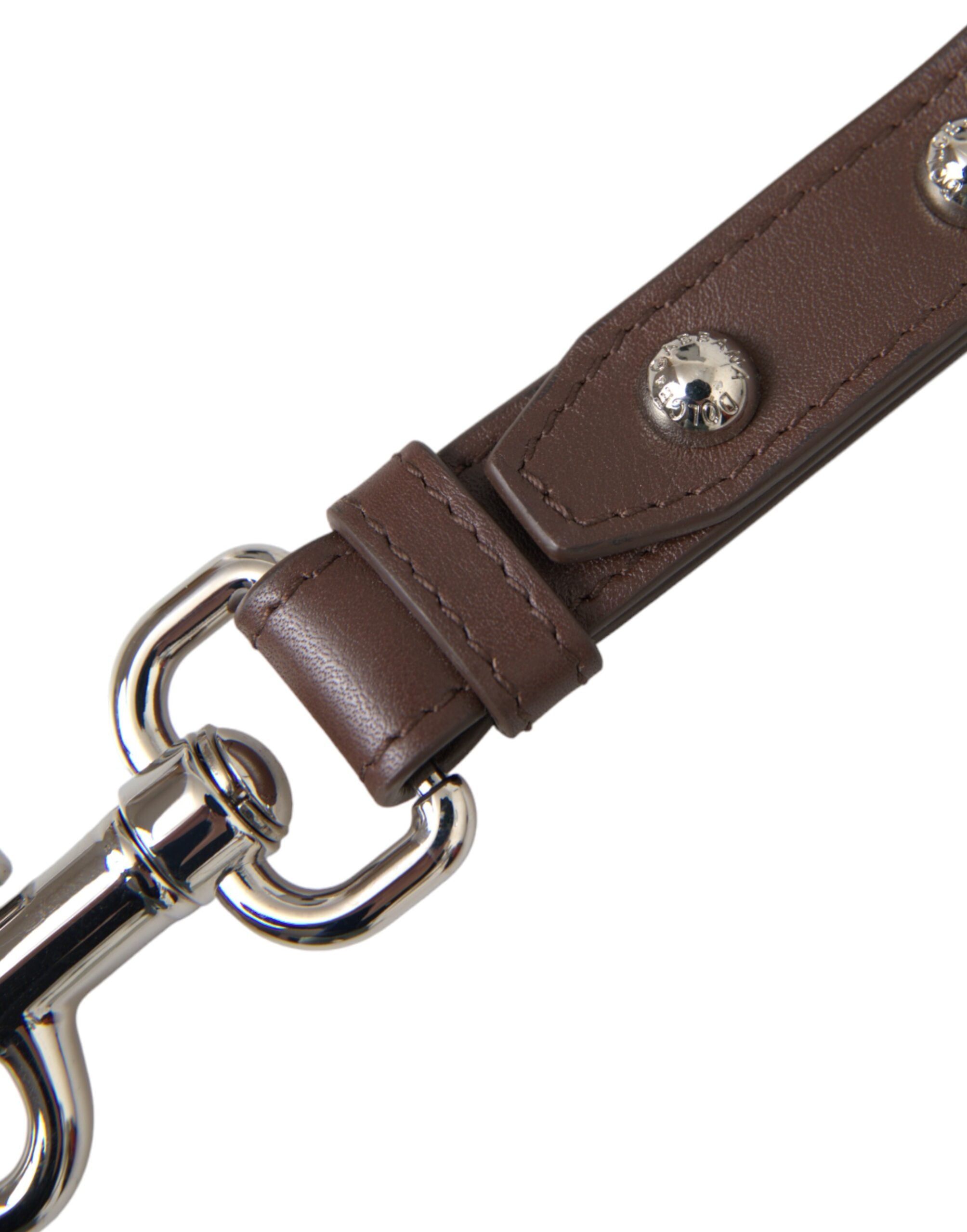 Brown Plain Leather Silver Brass Keychain Keyring