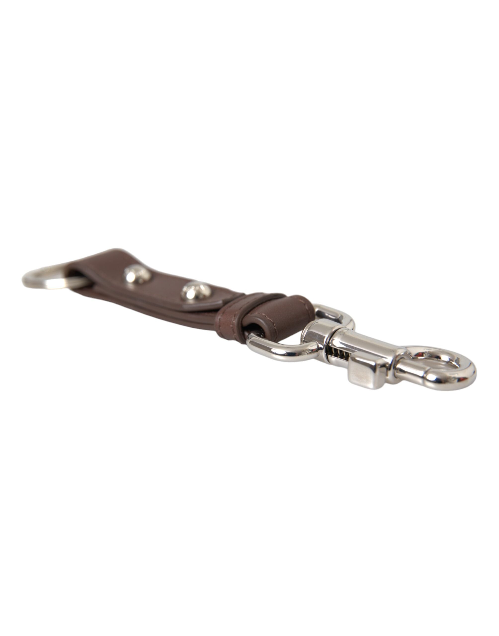 Brown Plain Leather Silver Brass Keychain Keyring