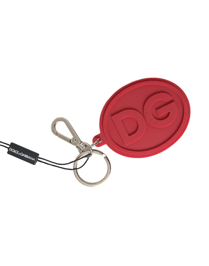 Red Rubber DG Logo Silver Brass Metal Keychain Keyring
