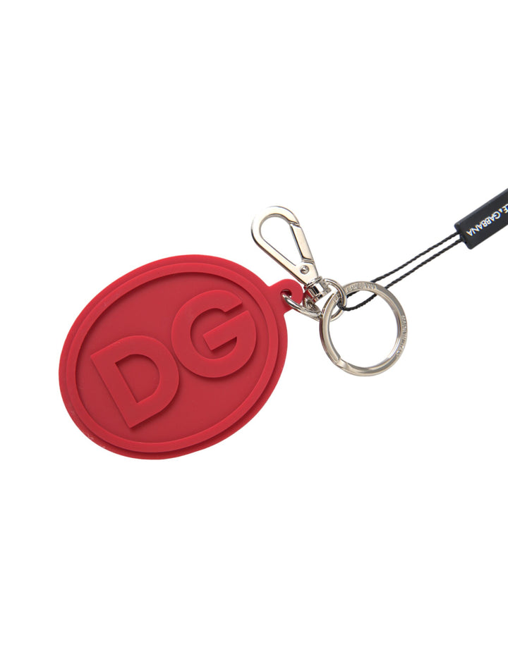 Red Rubber DG Logo Silver Brass Metal Keychain Keyring