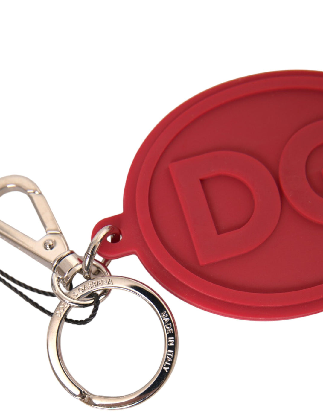 Red Rubber DG Logo Silver Brass Metal Keychain Keyring