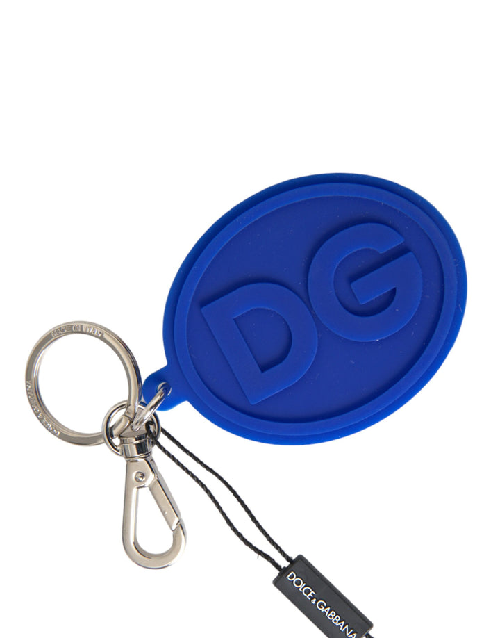 Blue Rubber DG Logo Silver Brass Metal Keychain Keyring