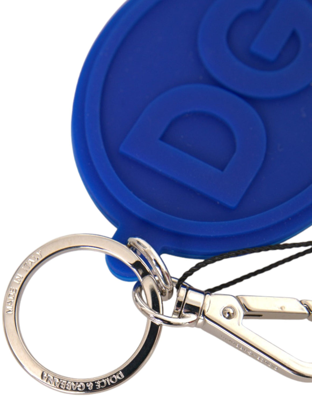 Blue Rubber DG Logo Silver Brass Metal Keychain Keyring
