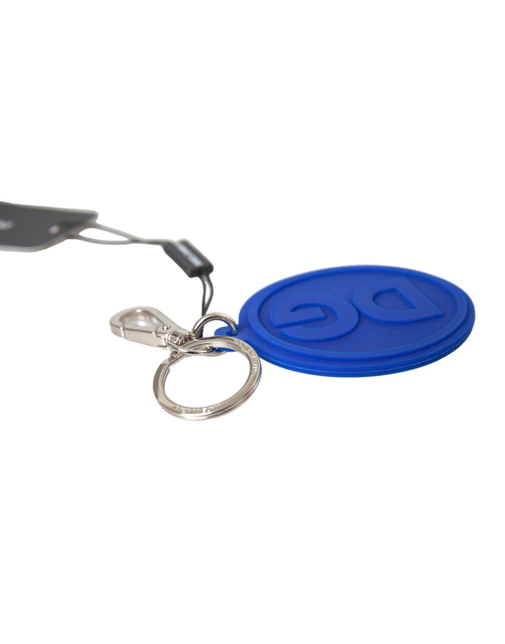 Blue Rubber DG Logo Silver Brass Metal Keychain Keyring