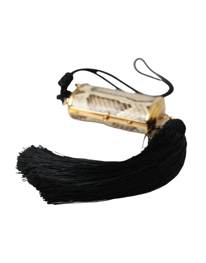 Beige Exotisches Leder Mini-Spiegel Quaste Make Up Tasche