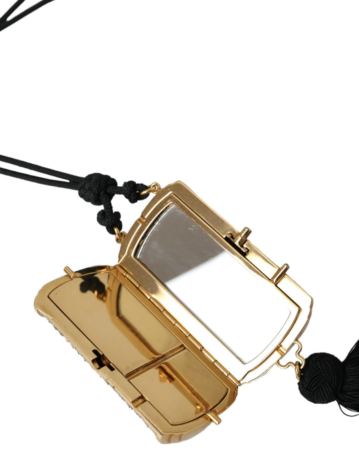 Beige Exotisches Leder Mini-Spiegel Quaste Make Up Tasche