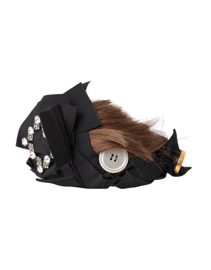 Black Crystal Button Brown Hair Women Headband Tiara