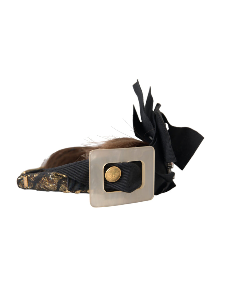Black Crystal Button Brown Hair Women Headband Tiara