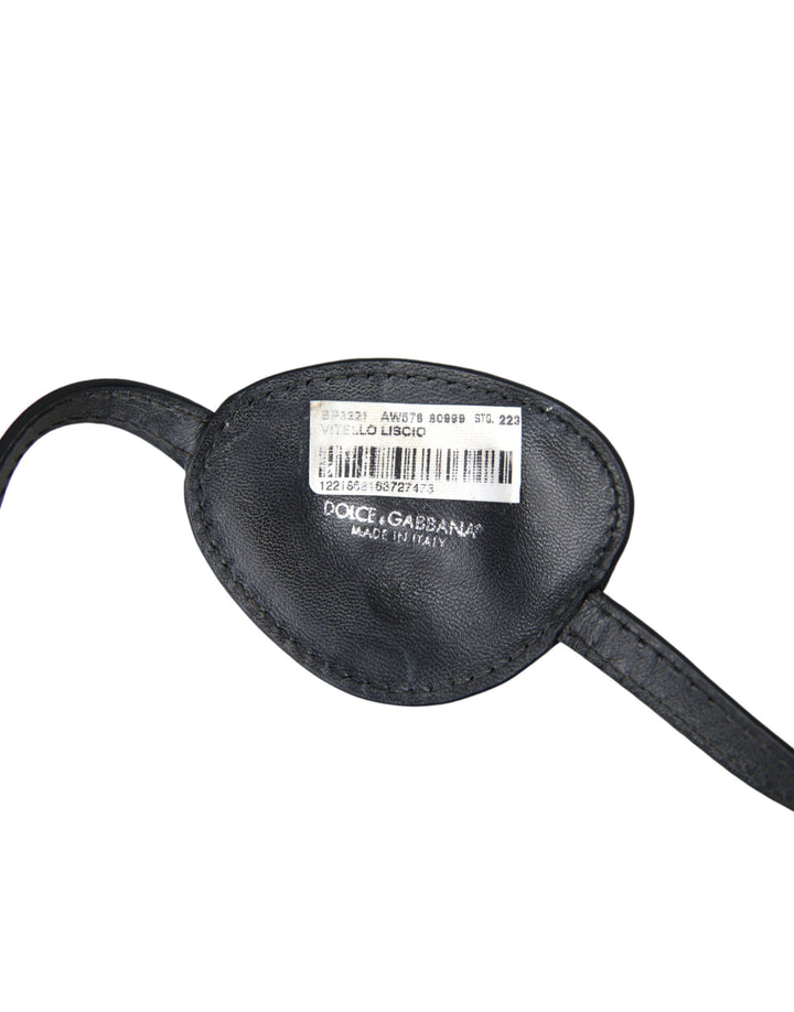 Schwarzes Kalbsleder Metall DG Logo Augenklappe