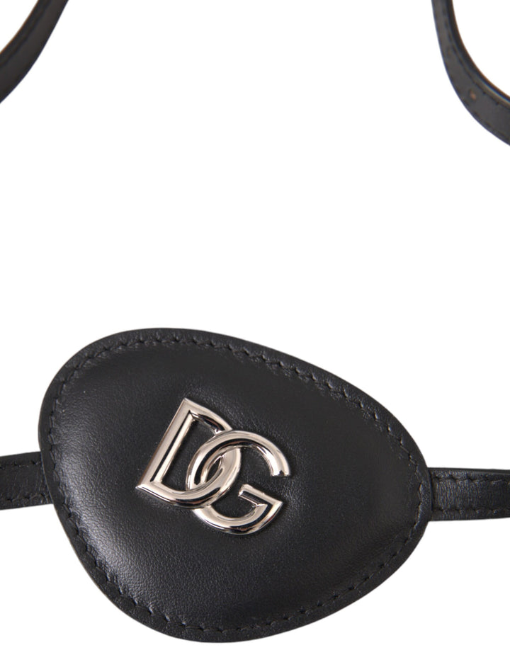 Dolce & Gabbana Schwarzes Kalbsleder Metall DG Logo Augenklappe