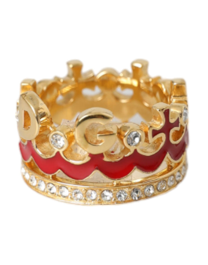 Dolce & Gabbana Goldfarbener Messing-Kristall-Emaille DG CROWN Statement-Ring