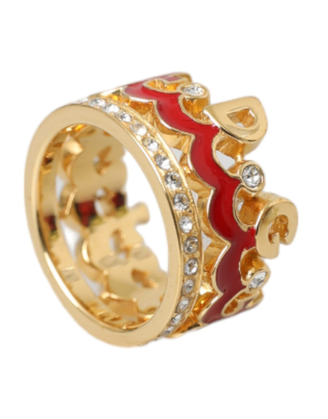 Dolce & Gabbana Goldfarbener Messing-Kristall-Emaille DG CROWN Statement-Ring