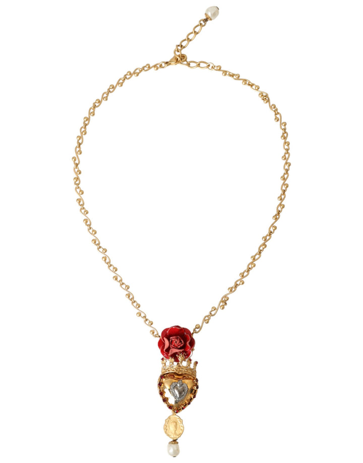 Dolce & Gabbana GoldmessingKette Heiliges Herz Rose Kristall Charme Halskette