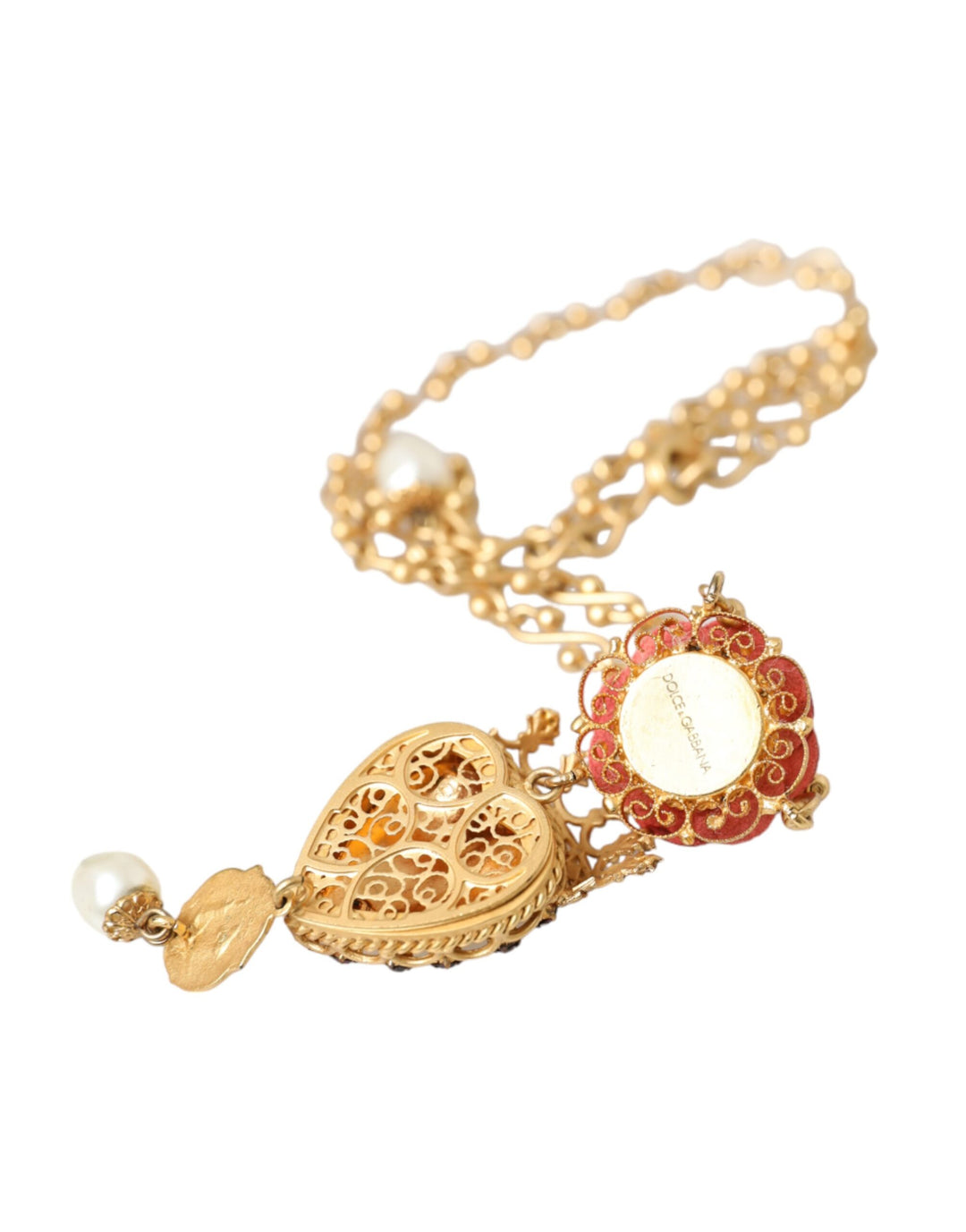 Dolce & Gabbana GoldmessingKette Heiliges Herz Rose Kristall Charme Halskette