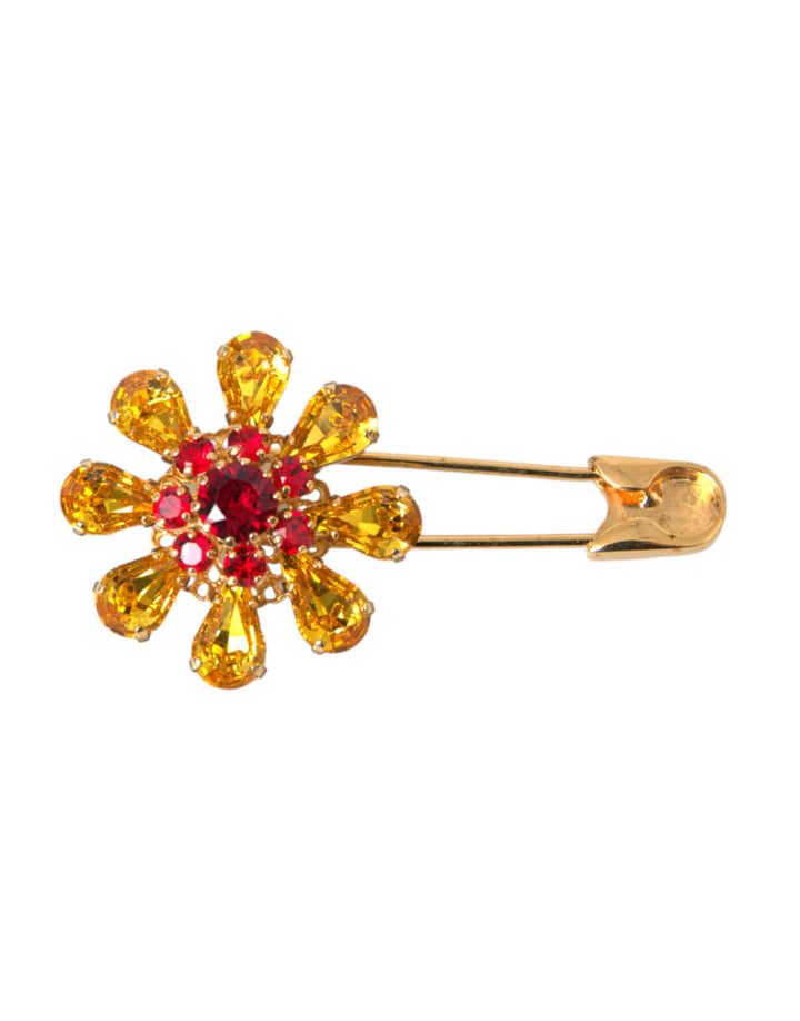 Dolce & Gabbana Gold Messing Floral Kristall Schmuck Brosche Pin