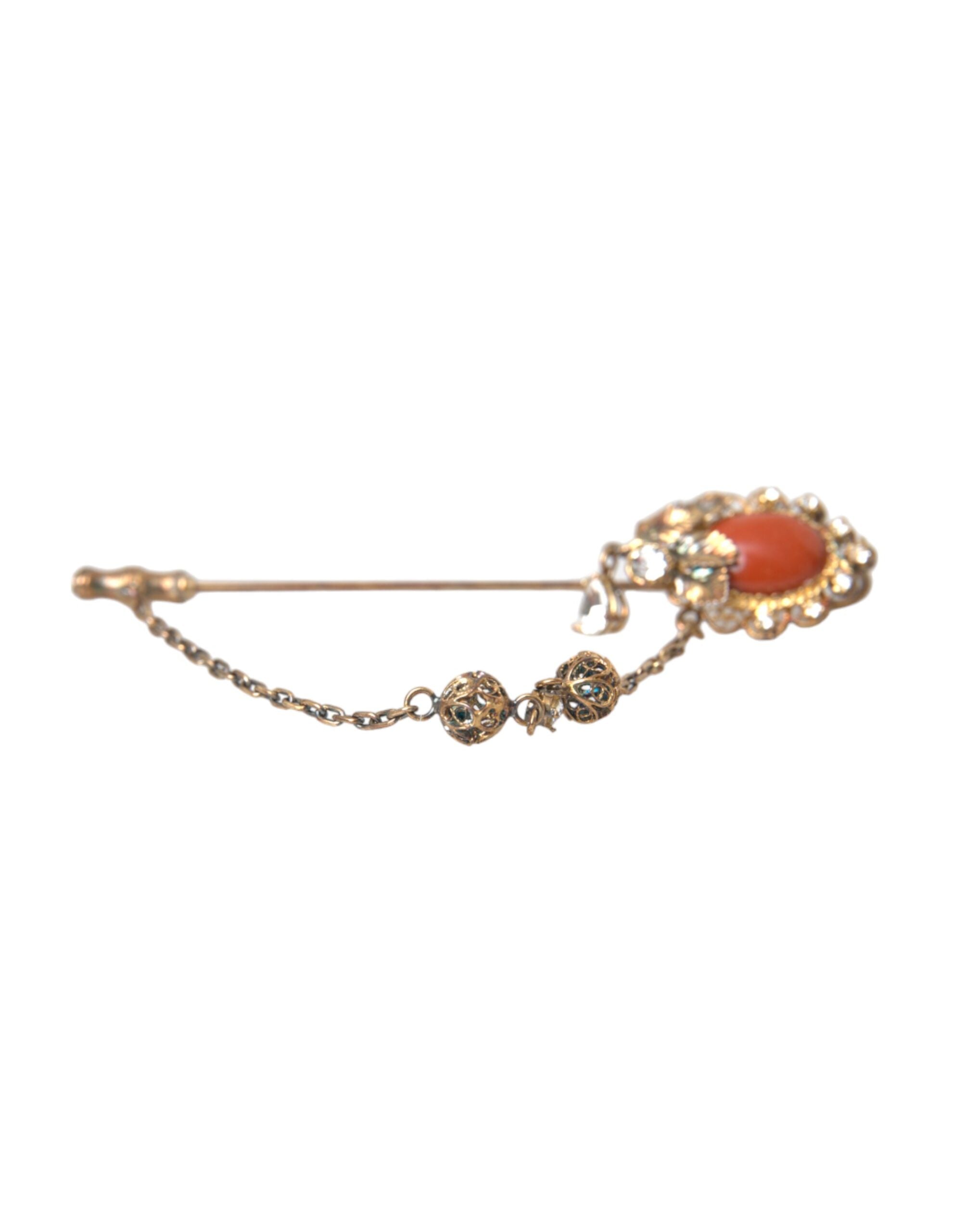 Gold brass crystal chain 925 sterling silver pin brooch
