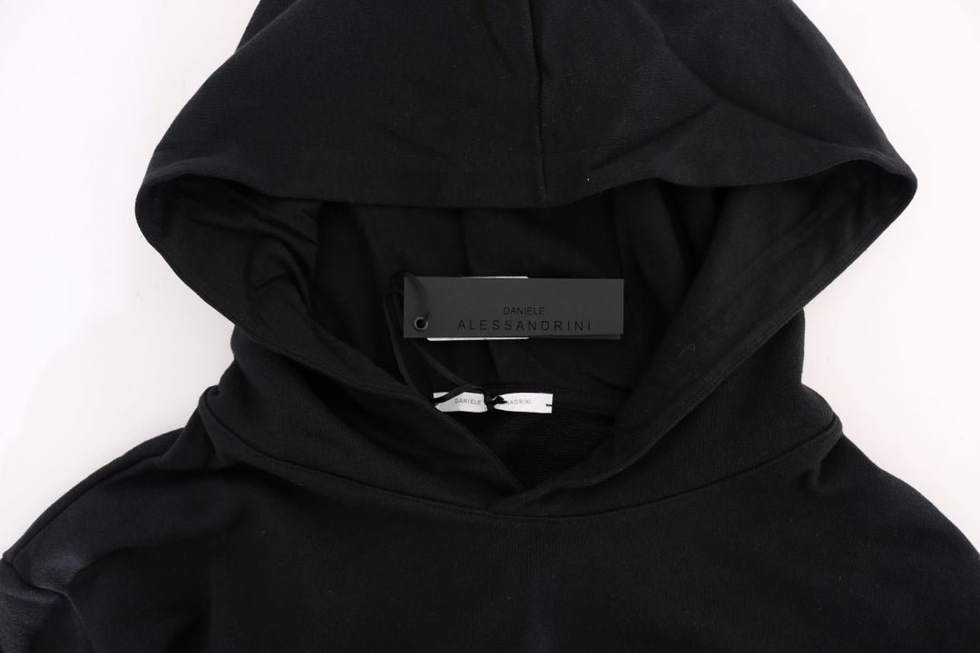 Eleganter schwarzer Kapuzenpullover aus Baumwolle