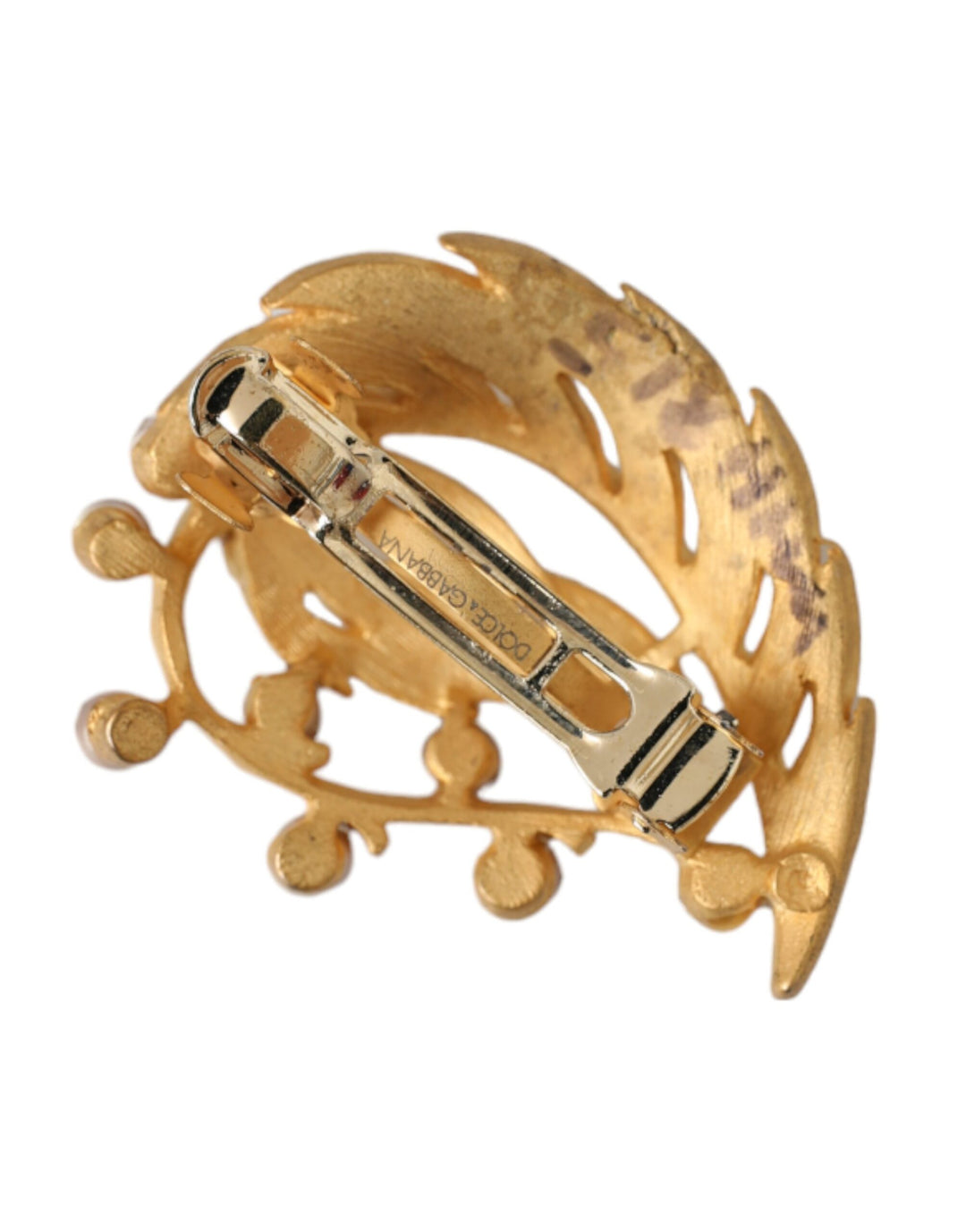 Dolce & Gabbana Gold Messing Blatt verschönert Schmuck Brosche Hair Pin