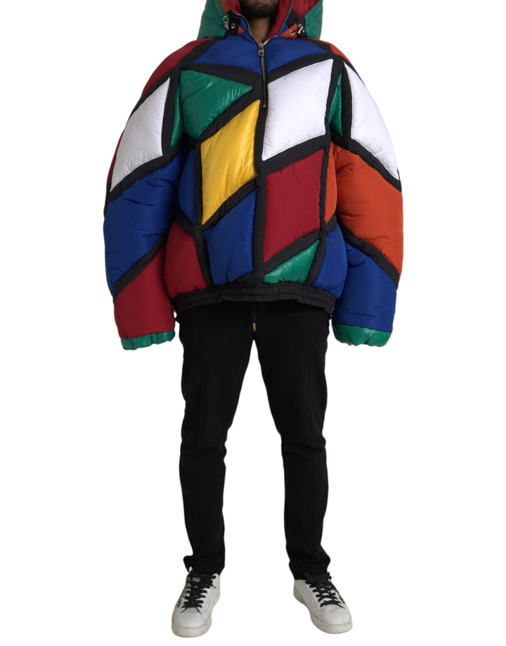 Multicolor quilted hooded puffer jacket