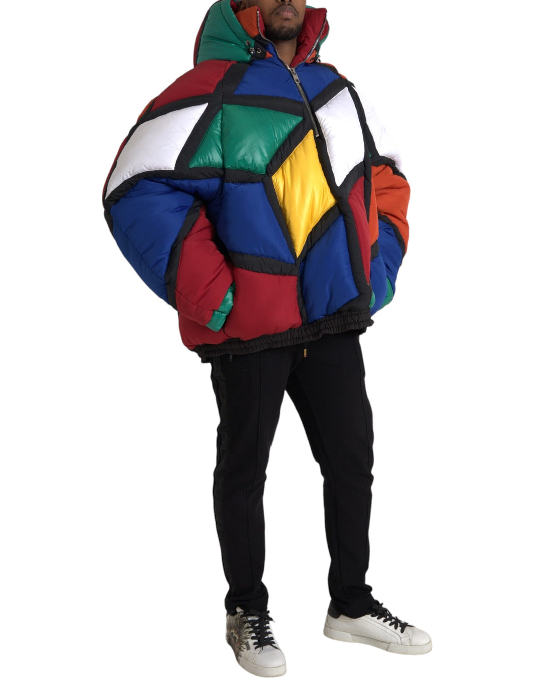 Multicolor quilted hooded puffer jacket