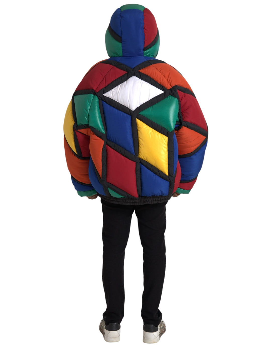 Multicolor quilted hooded puffer jacket
