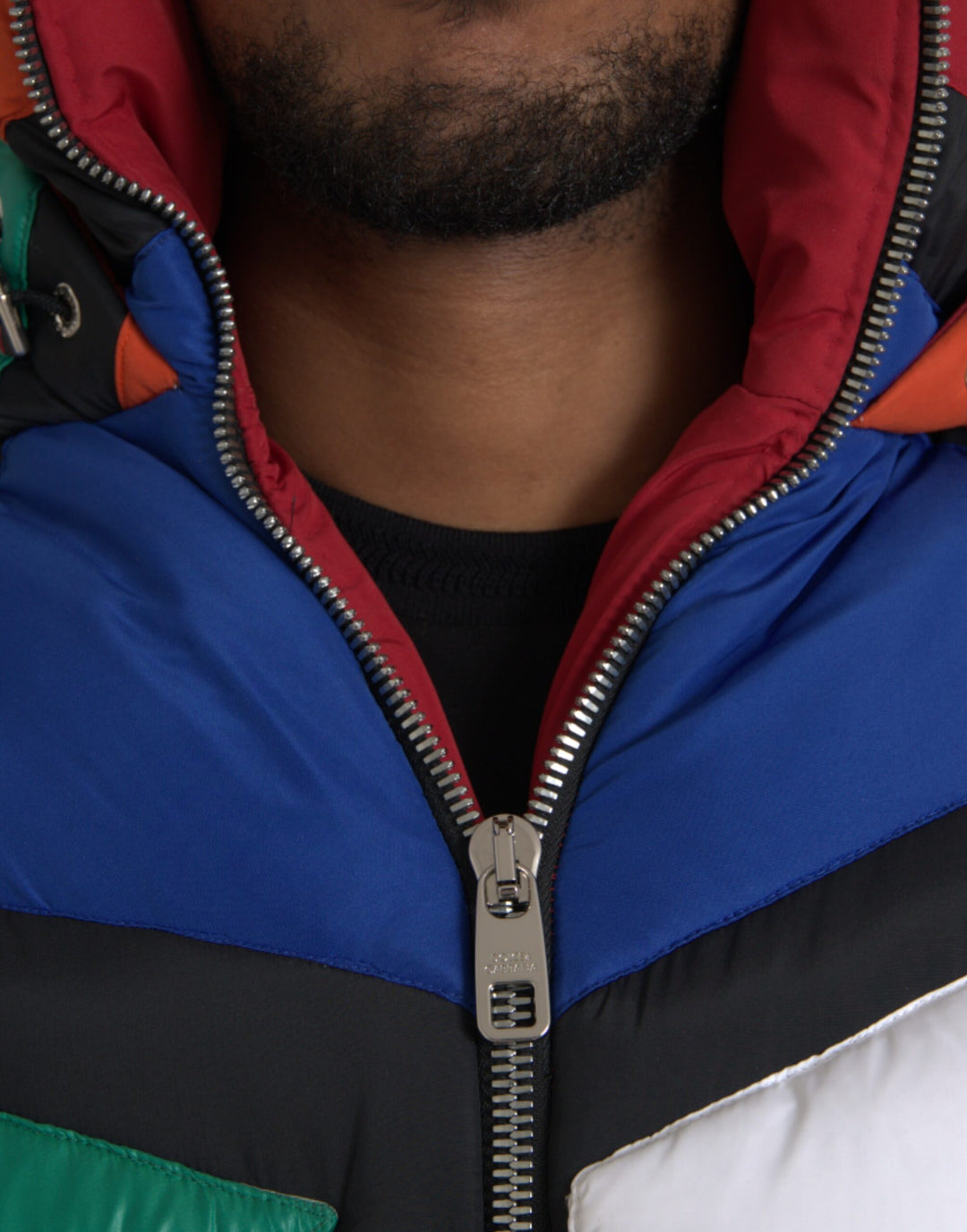 Multicolor quilted hooded puffer jacket