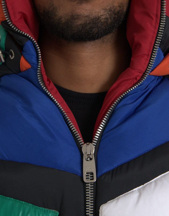 Multicolor quilted hooded puffer jacket