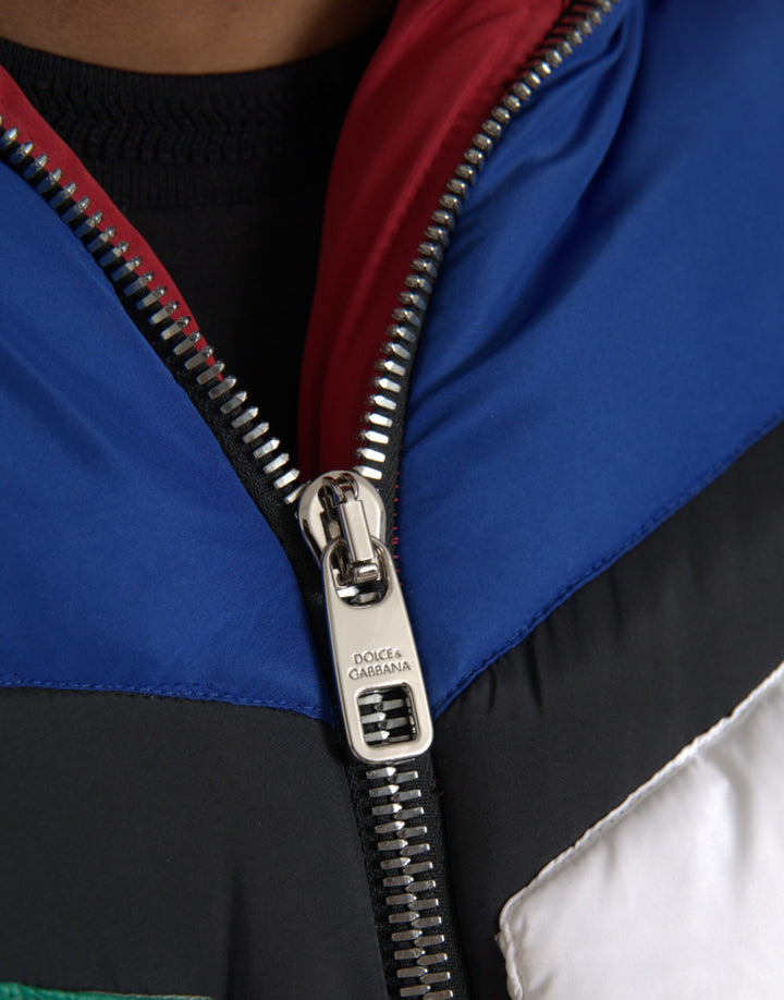 Multicolor quilted hooded puffer jacket